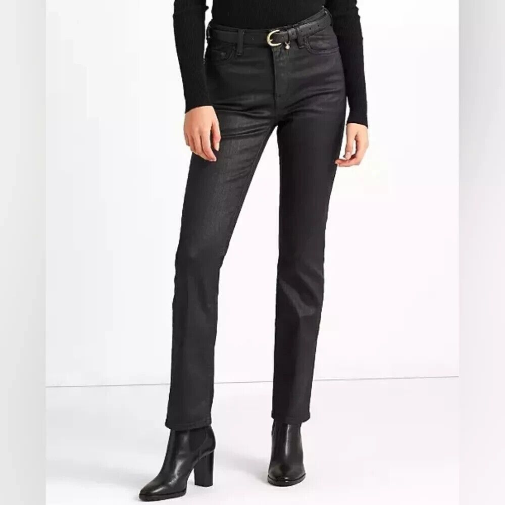 Lauren Ralph Lauren jeans Coated High-Rise Skinny Ankle Women's 16 Black Zip Fly
